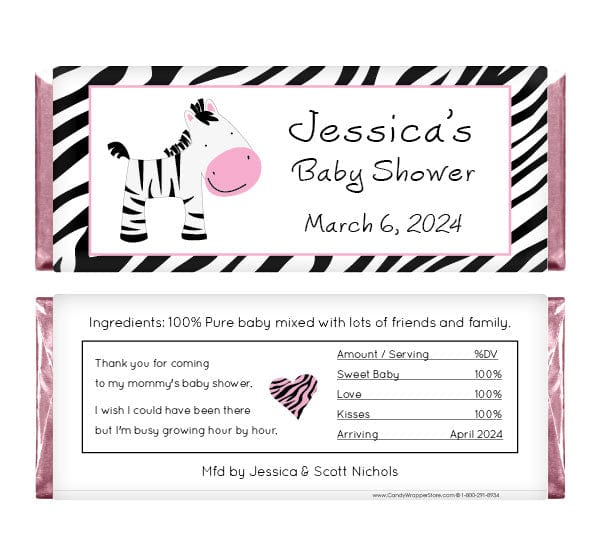 BS239P - Pink Zebra Baby Shower Candy Bar Wrappers Pink Zebra Baby Shower Candy Bar Wrappers Baby & Toddler BS239