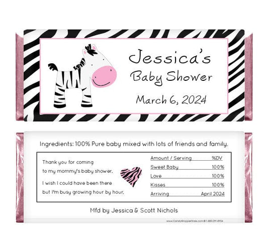 BS239P - Pink Zebra Baby Shower Candy Bar Wrappers Pink Zebra Baby Shower Candy Bar Wrappers Baby & Toddler BS239