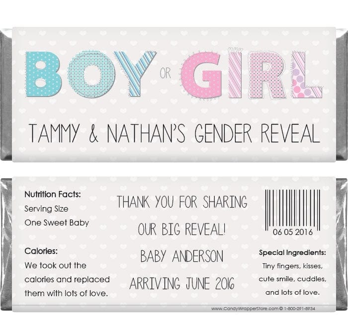 BS268 - Boy or Girl Gender Reveal Party Candy Bar Wrappers Customized boy or girl gender reveal party candy bar wrappers for Hershey's chocolate candy bars Baby & Toddler BS268