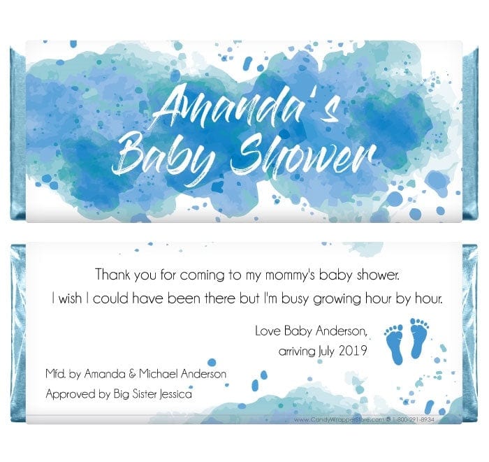 BS275 - Blue Watercolor Baby Shower Candy Bar Wrapper Blue Watercolor Baby Shower Candy Bar Wrapper Baby & Toddler BS275