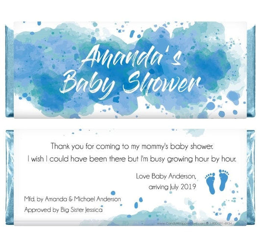 BS275 - Blue Watercolor Baby Shower Candy Bar Wrapper Blue Watercolor Baby Shower Candy Bar Wrapper Baby & Toddler BS275