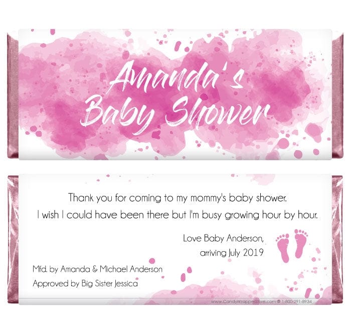 BS275 - Pink Watercolor Baby Shower Candy Bar Wrapper Pink Watercolor Baby Shower Candy Bar Wrapper Baby & Toddler BS275