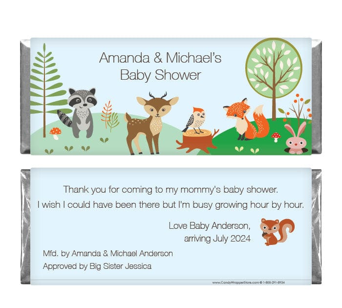 BS283 - Woodland Animals Baby Shower Candy Bar Wrappers Woodland Animals Baby Shower Candy Bar Wrappers Baby & Toddler BS283