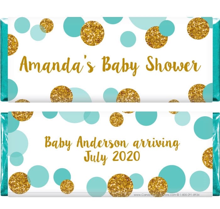BS285 - Gold Glitter Dots Baby Shower Candy Bar Wrappers Gold Glitter Dots Baby Shower Personalized Candy Bar Wrappers Baby & Toddler BS285