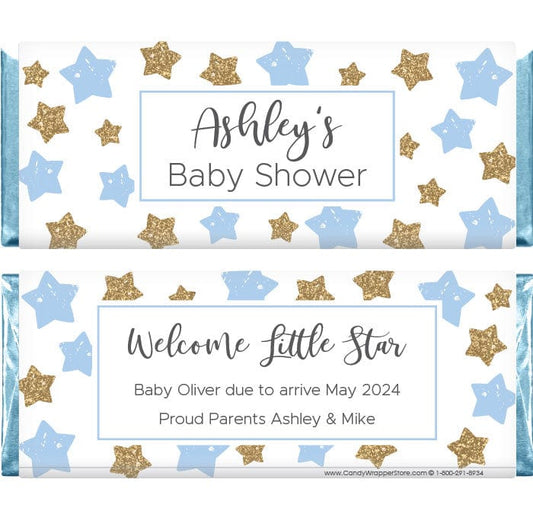 BS301 - Little Star Blue Baby Shower Candy Bar Wrappers Little Star Light Blue Baby Shower Candy Bar Wrappers Birth Announcement bs301