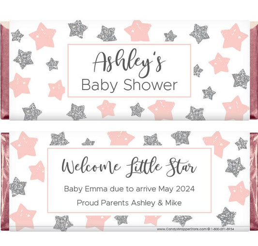 BS301 - Little Star Rose Gold Baby Shower Candy Bar Wrappers Little Star Rose Gold Baby Shower Candy Bar Wrappers Birth Announcement bs301
