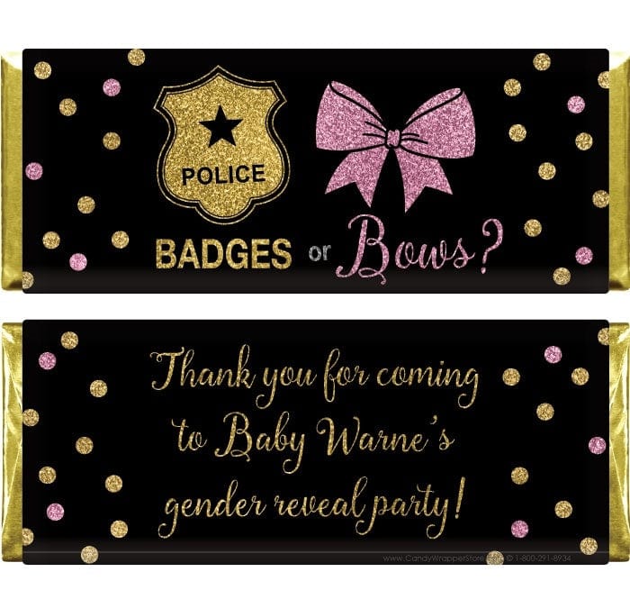 BS342 - Badges or Bows Gold and Pink Glitter Dots Gender Reveal Candy Bar Wrappers Badges or Bows Gold and Pink Glitter Dots Gender Reveal Candy Bar Wrappers Baby & Toddler BS342