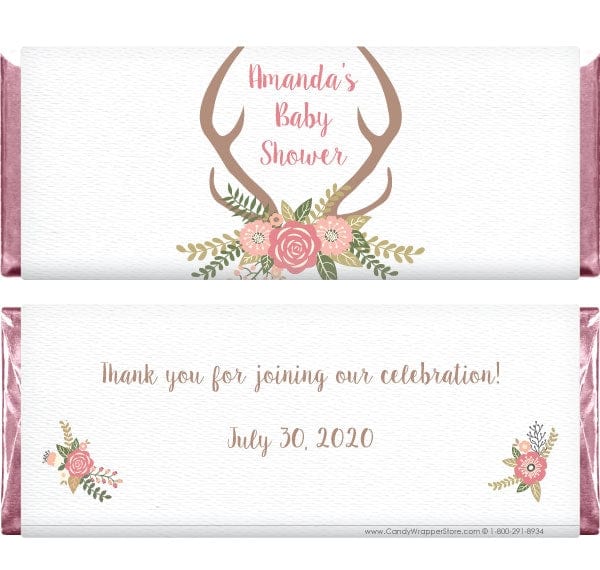 BS351 - Deer Antlers and Flowers Baby Shower Candy Bar Wrapper Deer Antlers and Flowers Baby Shower Candy Bar Wrapper Baby & Toddler BS351