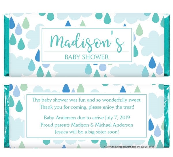 BS352blue - Raindrops Baby Shower Candy Bar Wrappers Raindrops Baby Shower Candy Bar Wrappers Baby & Toddler BS35