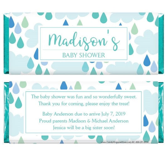 BS352blue - Raindrops Baby Shower Candy Bar Wrappers Raindrops Baby Shower Candy Bar Wrappers Baby & Toddler BS35