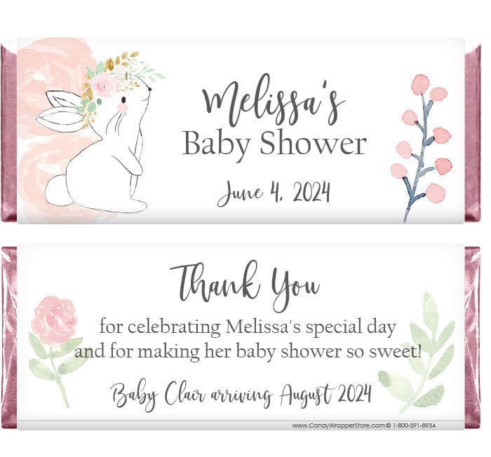 BS353 - Cute Woodland Bunny with Flowers Baby Shower Candy Bar Wrappers Cute Woodland Bunny with Flowers Baby Shower Candy Bar Wrappers Birth Announcement bs353