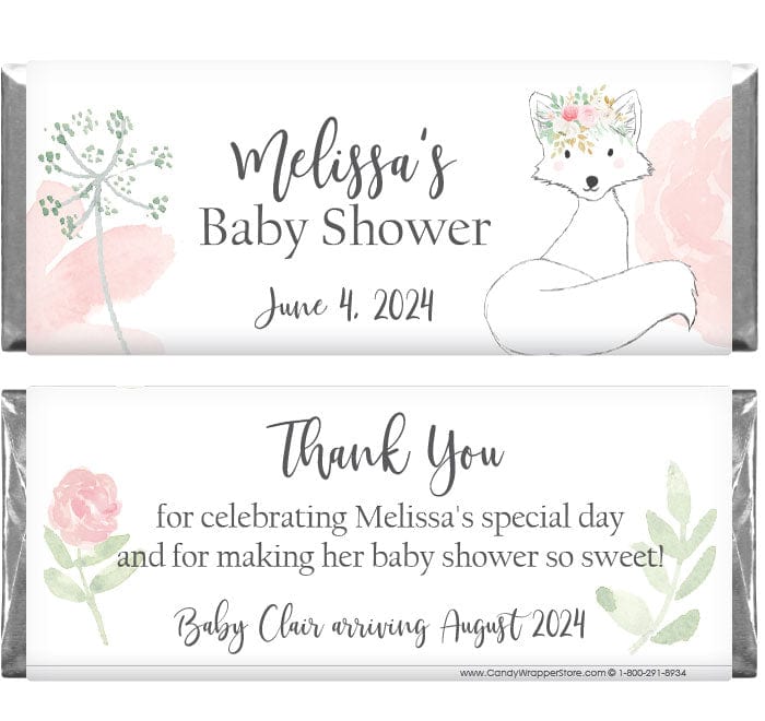 BS354 - Cute Woodland Fox with Flowers Baby Shower Candy Bar Wrappers Cute Woodland Fox with Flowers Baby Shower Candy Bar Wrappers Birth Announcement bs354