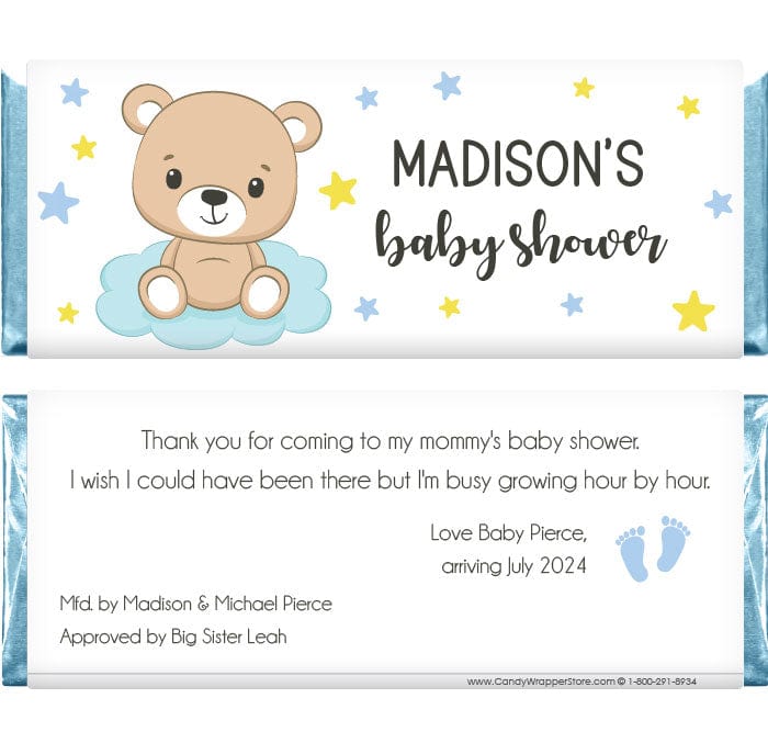BS374 - Baby Bear with Stars Baby Shower Candy Bar Wrappers Baby Bear with Stars Baby Shower Candy Bar Wrappers Baby & Toddler BS374