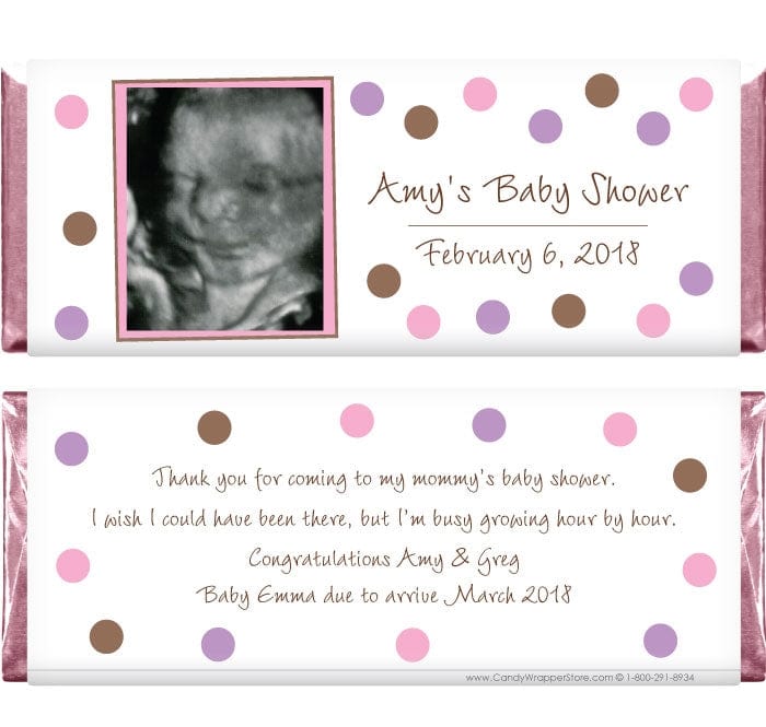 BS450PINK - Pink Dots Baby Shower Photo Candy Bar Wrappers Pink Dots Baby Shower Photo Candy Bar Wrappers Baby & Toddler BS450