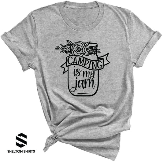 Camping is my Jam Grey Unisex Funny T-Shirt - Many More Camping Designs Available Shelton Shirts