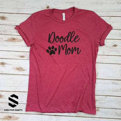 Doodle Mom with Paw Print Super Soft Heather Raspberry Cotton Comfy T-Shirt Candy Wrapper Store