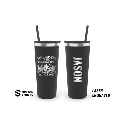 Engraved Black Funny Camping Tumbler - Double Wall Insulated Tumbler with Matching Colored Straw Mugs Candy Wrapper Store