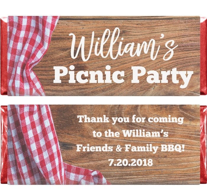 FAM205 - Picnic Table and Red Gingham Tablecloth Barbecue Candy Bar Wrapper Picnic Table and Red Gingham Tablecloth Barbecue Candy Bar Wrapper Party Favors FAM205