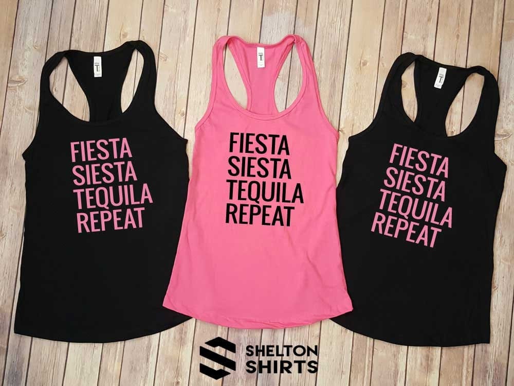 Fiesta Siesta Tequila Repeat Bachelorette Party Racerback Tank Tops Candy Wrapper Store