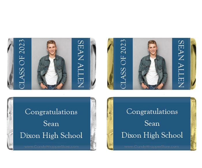 GRAD112 - Simple Solid Photo Graduation Miniature Wrapper Simple Solid Photo Graduation Miniature Wrapper with photo for Hershey's miniatures Candy Wrappers GRAD212