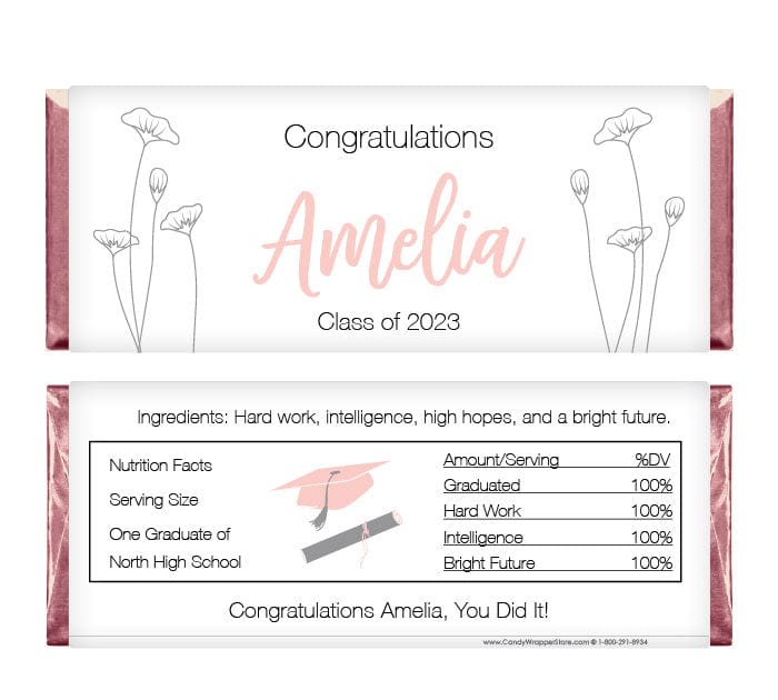 GRAD356 - Simple Sketched Poppy Graduation Candy Bar Wrappers Simple Sketched Poppy Graduation Candy Bar Wrappers Candy Wrappers GRAD356