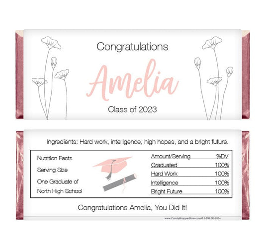 GRAD356 - Simple Sketched Poppy Graduation Candy Bar Wrappers Simple Sketched Poppy Graduation Candy Bar Wrappers Candy Wrappers GRAD356