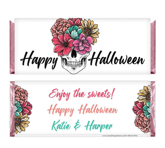 HAL237 - Floral Skull Halloween Candy Bar Wrapper Floral Skull Halloween Candy Bar Wrapper Party Supplies HAL237