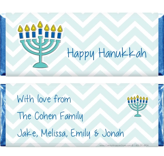 HAN201 - Happy Hanukkah with Menorah Regular Size Wrappers Happy Hanukkah with Menorah Regular Size Wrappers Candy Wrapper Store