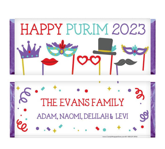 Happy Purim Photo Booth Props Personalized Candy Bar Wrapper Candy Wrappers purim201