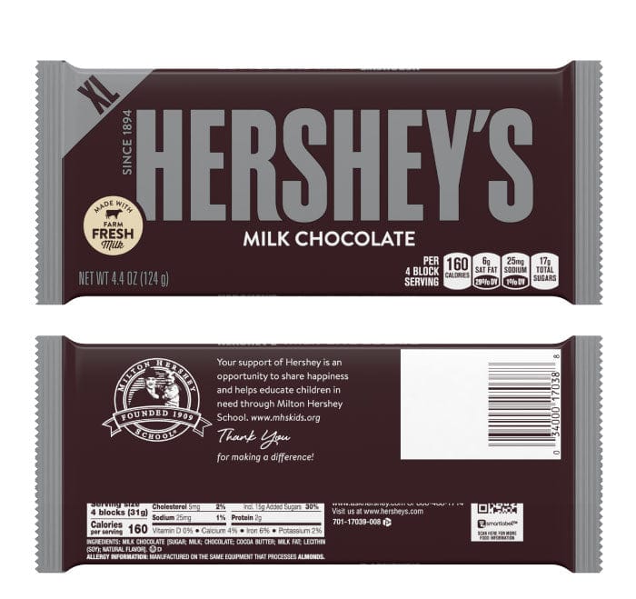 Hershey's XL 4.4 oz Chocolate Candy Bar Wrappers Candy Wrapper Store