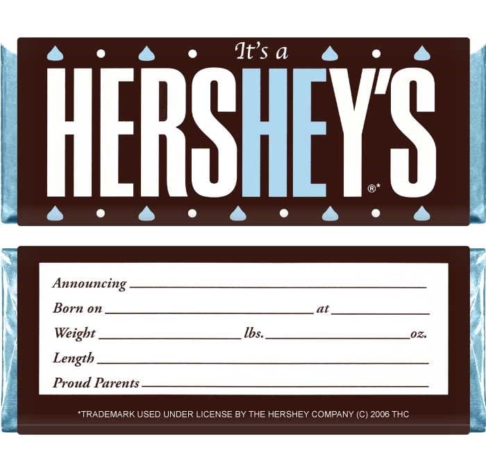 HeWraps - set of 36 - Baby Boy Hersheys Candy Bar Wrappers