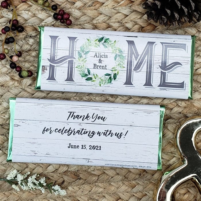 HOUSE208 - HOME with wreath Housewarming Candy Bar Wrapper HOME with wreath Housewarming Candy Bar Wrapper Party Supplies Candy Wrapper Store