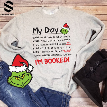 Im Booked! 4:00 Wallow in Self Pity Daily Routine The Grinch Quote Crew Neck Unisex Sweatshirt Shelton Shirts