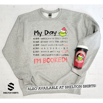 Im Booked! 4:00 Wallow in Self Pity Daily Routine The Grinch Quote Crew Neck Unisex Sweatshirt Shelton Shirts