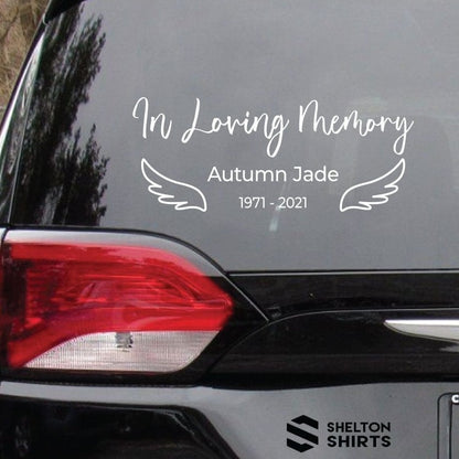 In Loving Memory with Wings Personalized Memorial Vinyl Car Decal Sticker Candy Wrapper Store