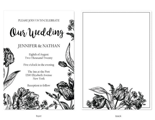 INVWA100 - Sketched Black Botanical Wedding Invitations Sketched Black Botanical Wedding Invitations Candy Wrapper Store