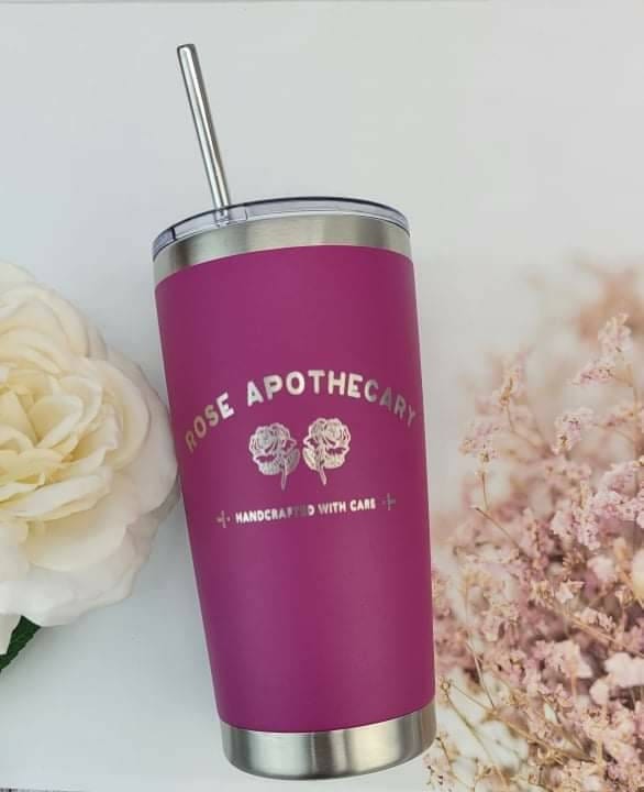 Laser Engraved Logo Tumbler with your name on the back - 20oz Hot Tumbler with Silver Stainless Straw Mugs Candy Wrapper Store