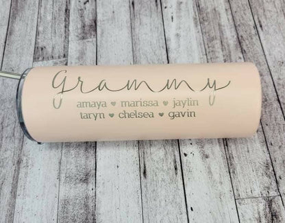 Laser Engraved Mama with Kids Names Matte Blush Tumbler Mugs Candy Wrapper Store