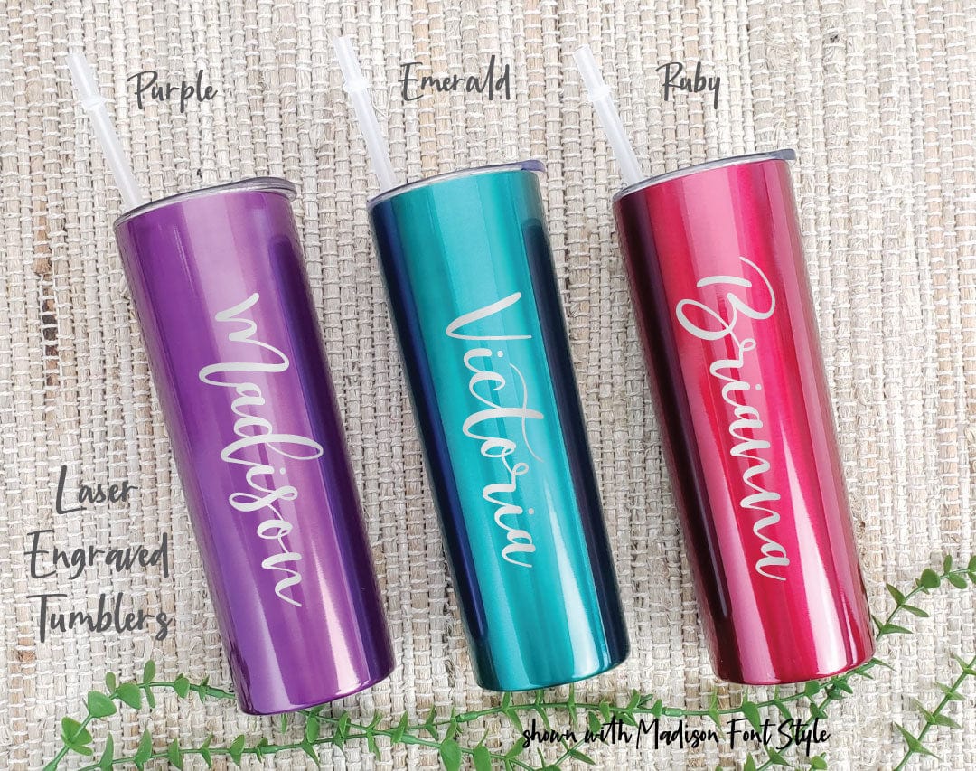 Laser Engraved Tumbler with Script Name Font Mugs Candy Wrapper Store