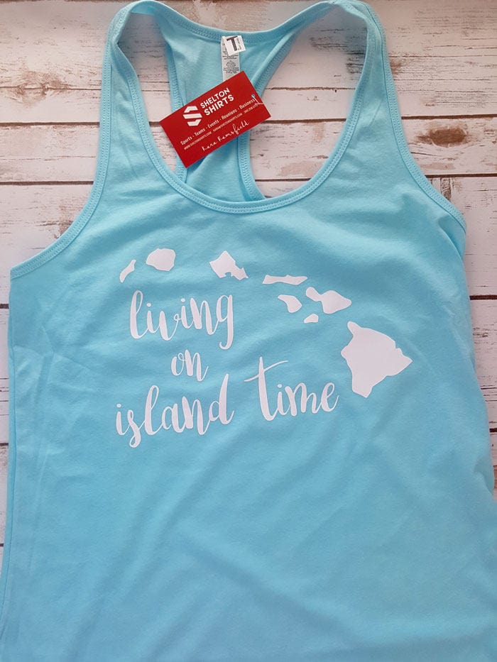 Living on Island Time Hawaii Racerback Tank Top or T-Shirt Candy Wrapper Store