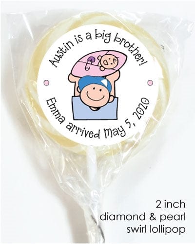 LOBS17 - Big Brother with Baby Sister Lollipops Big Brother Birth Announcements Lollipops Baby & Toddler Candy Wrapper Store