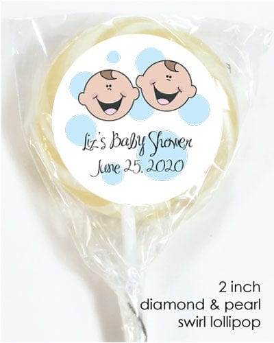 LOBS6 - Twin Boys Smiles and Dots Baby Shower Lollipops Twin Boys Smiles and Dots Lollipops Religious Items Candy Wrapper Store