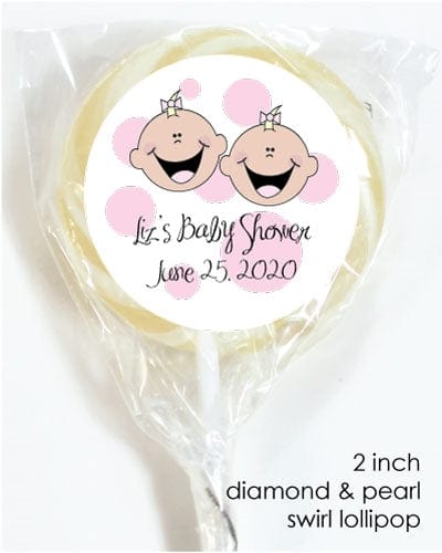 LOBS6 - Twin Girls Smiles and Dots Baby Shower Lollipops Twin Girls Smiles and Dots Lollipops Religious Items Candy Wrapper Store