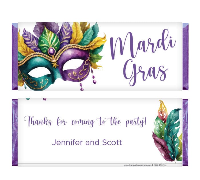 Mardi Gras Feather Mask Personalized Candy Bar Wrapper Candy Wrappers mg201