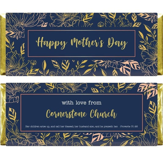 MD209 - Mother's Day Navy and Gold Floral Candy Wrappers Mother's Day Navy and Gold Floral Candy Wrappers md209