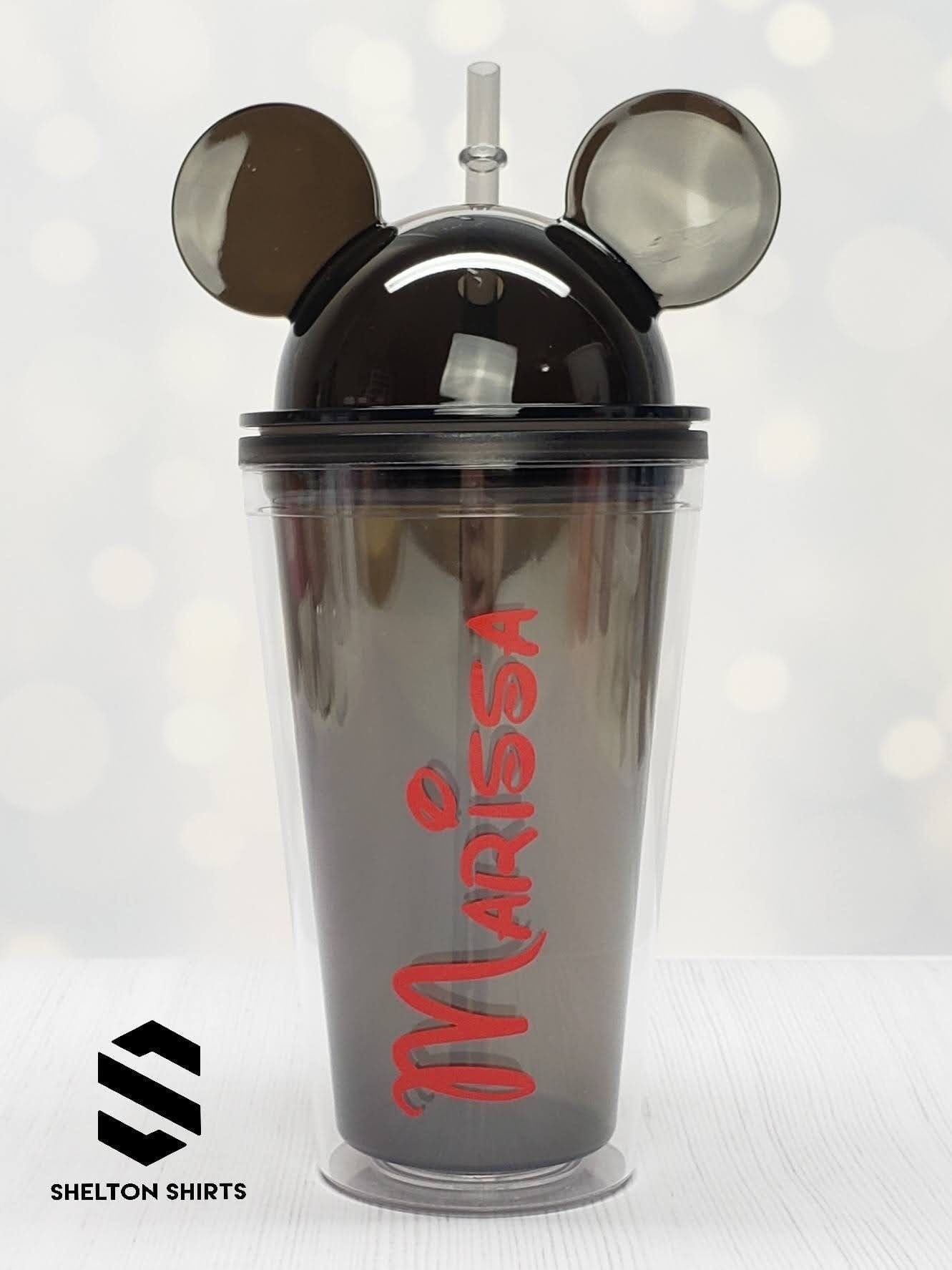 Mickey Mouse Ears Tumbler with Personalized Name Decal - Double Wall high grade 16 oz acrylic tumbler with colored straw Mugs Candy Wrapper Store