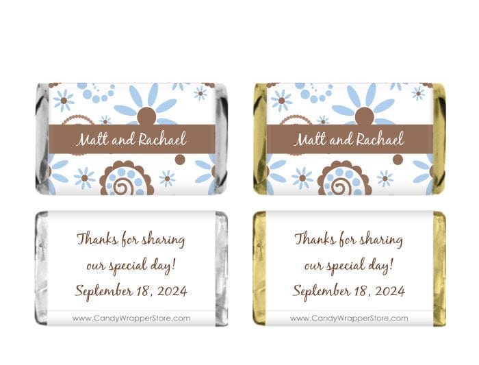 MINI113 - Blue and Brown Whimsical Wedding Miniature Wrapper Blue and Brown Whimsical Wedding Miniature Hershey's Candy Bar Wrapper Miniature Size Wrapper Candy Wrapper Store