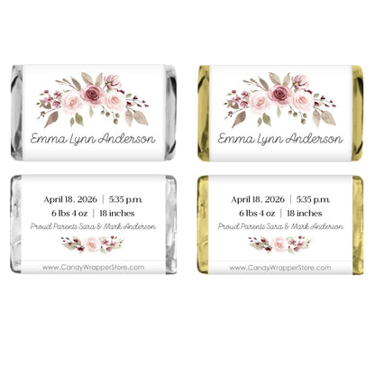 MINI202G - Miniature Baby Girl Paisley Wrappers Miniature It's a Girl Birth Announcement Candy Bar Wrappers Birth Announcement BAG202