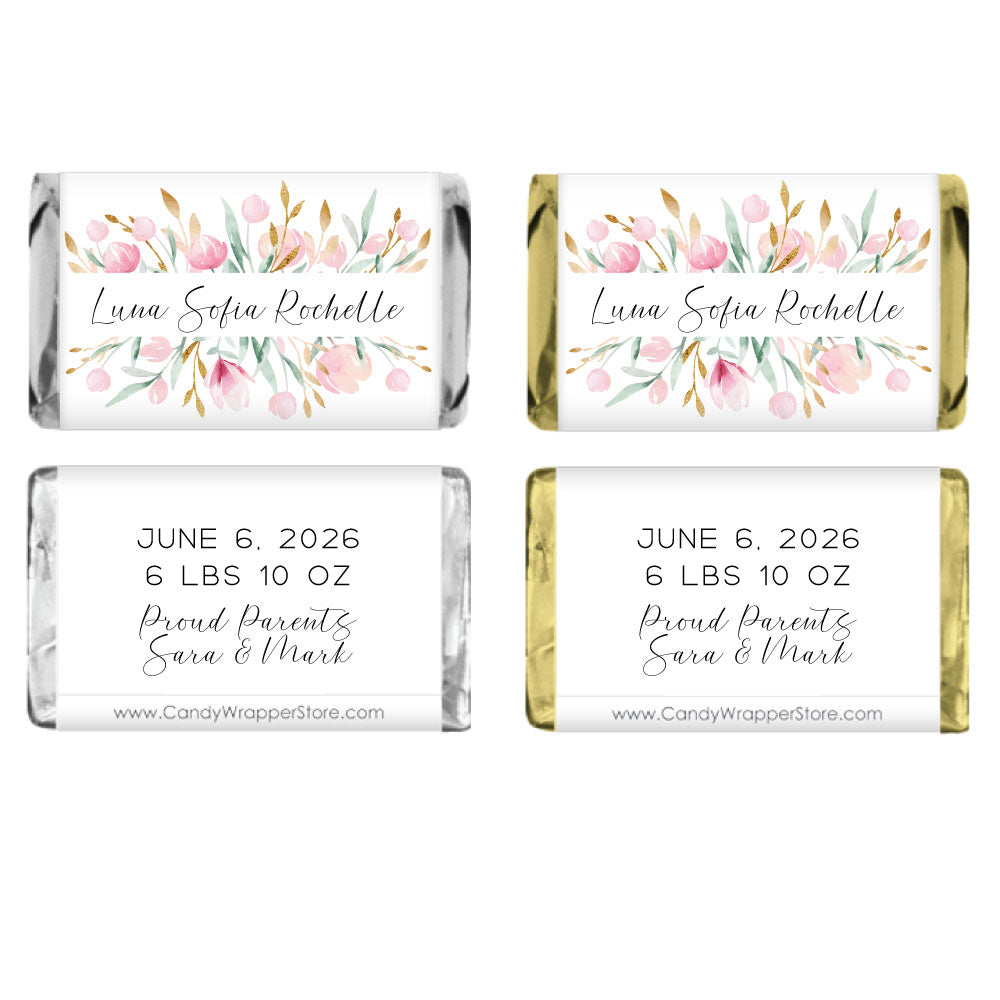 Miniature Girl Birth Announcement Candy Bar Wrappers