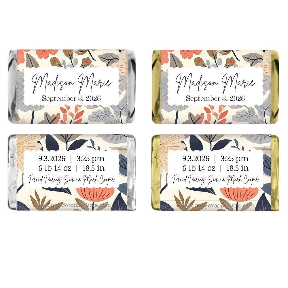 MINIBAG250 - Miniature Whimsical Flower Background Birth Announcement